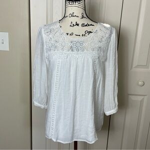 Figueroa & Flower Women's White Floral Lace Guazy Pullover Blouse Size Small